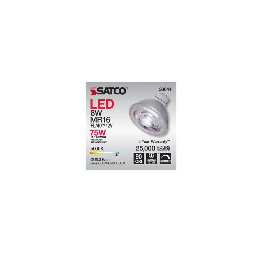8W - LED MR16 - 5000K - 40 deg. beam spread - GU5.3 base - 12 Volt AC/DC - Image 7