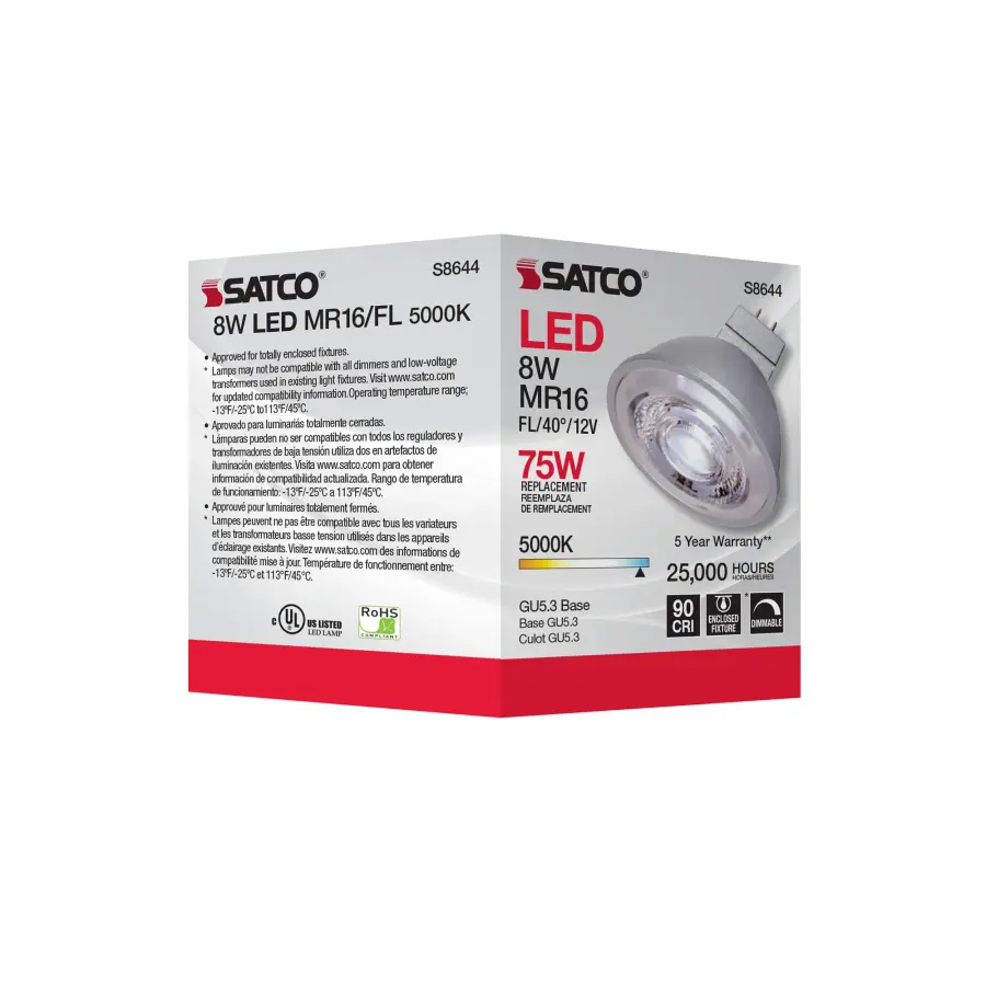 8W - LED MR16 - 5000K - 40 deg. beam spread - GU5.3 base - 12 Volt AC/DC - Image 8