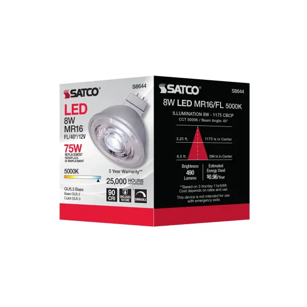 8W - LED MR16 - 5000K - 40 deg. beam spread - GU5.3 base - 12 Volt AC/DC - Image 9