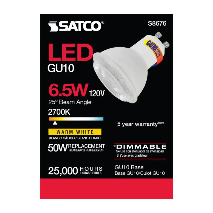 6.5 Watt - LED MR16 - 2700K - 25 deg. Beam Angle - GU10 base - 120 Volt - Image 3