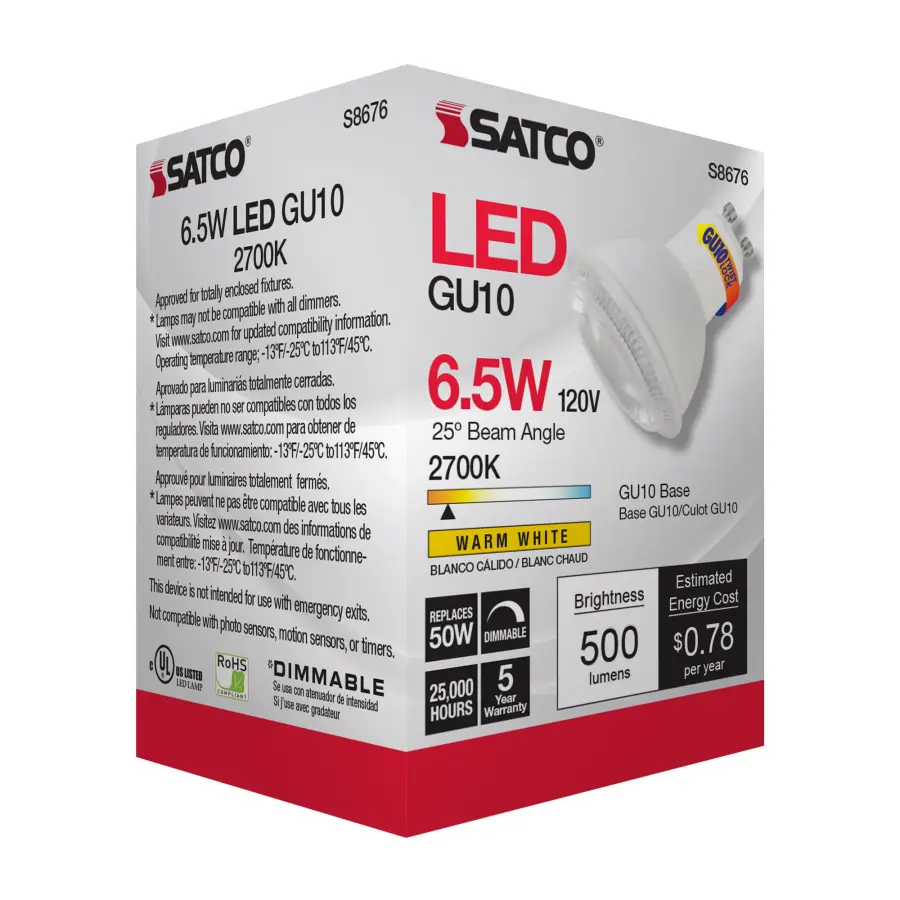 6.5 Watt - LED MR16 - 2700K - 25 deg. Beam Angle - GU10 base - 120 Volt - Image 7
