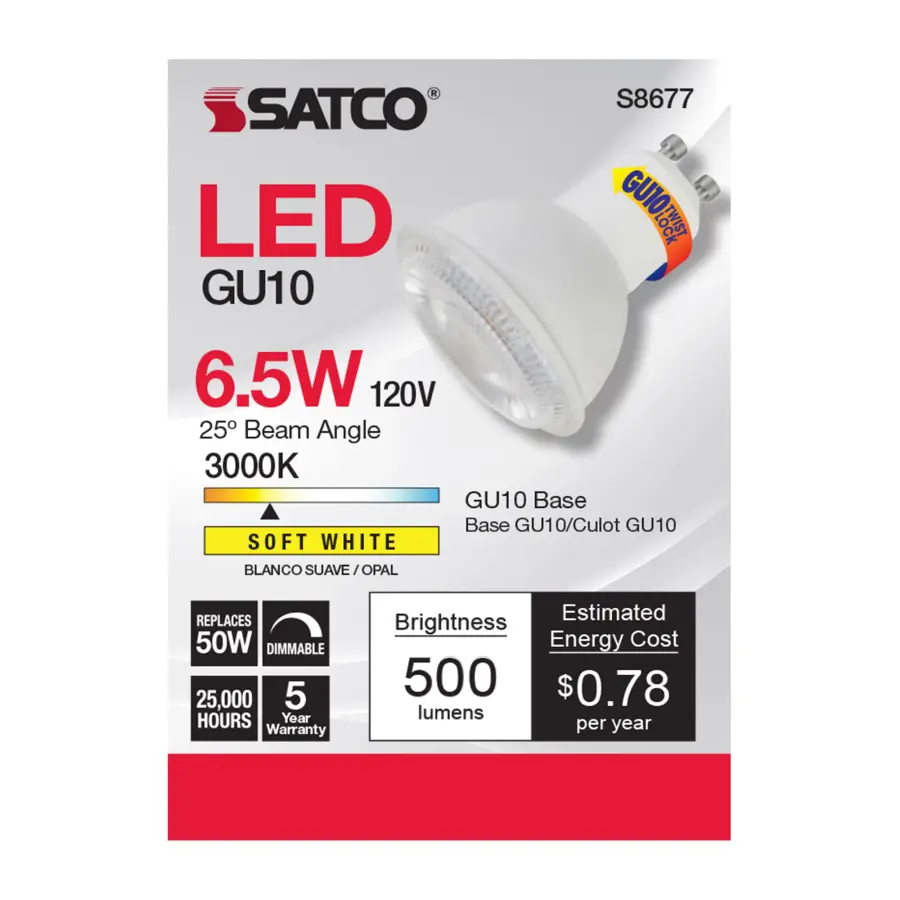 6.5 Watt - LED MR16 - 3000K - 25 deg. Beam Angle - GU10 base - 120 Volt - Image 2