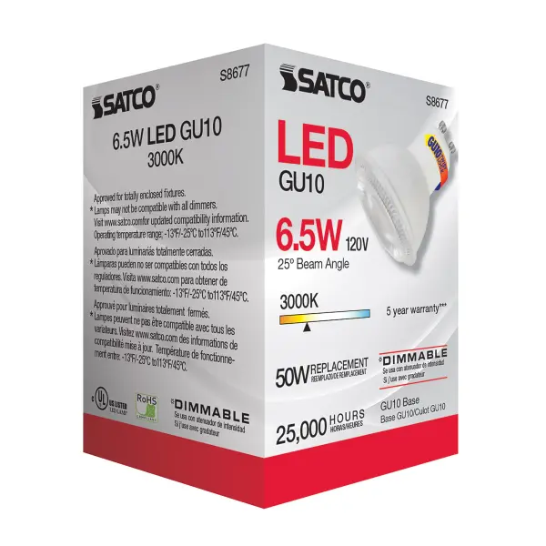 6.5 Watt - LED MR16 - 3000K - 25 deg. Beam Angle - GU10 base - 120 Volt - Image 4