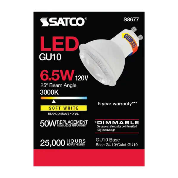 6.5 Watt - LED MR16 - 3000K - 25 deg. Beam Angle - GU10 base - 120 Volt - Image 5