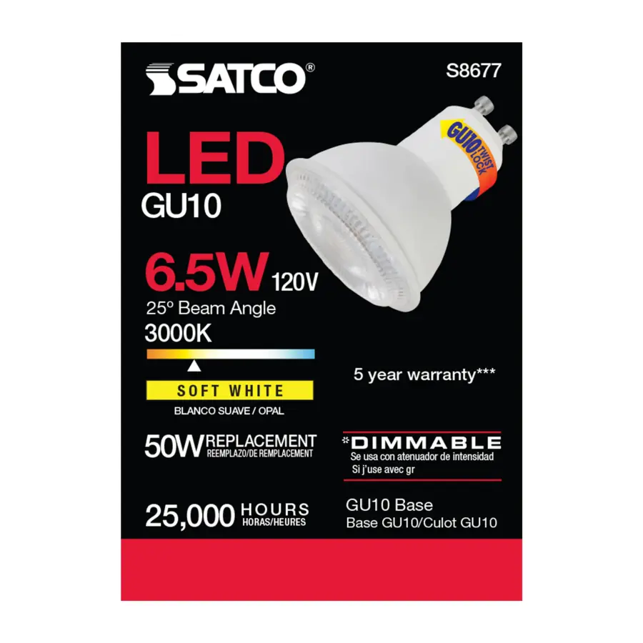 6.5 Watt - LED MR16 - 3000K - 25 deg. Beam Angle - GU10 base - 120 Volt - Image 5