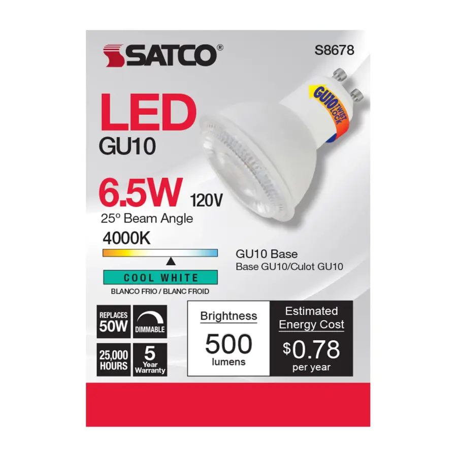 6.5 Watt - LED MR16 - 4000K - 25 deg. Beam Angle - GU10 base - 120 Volt - Image 2