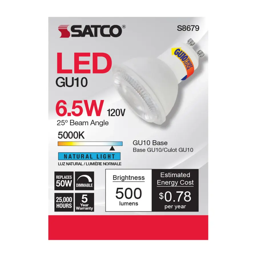 6.5 Watt - LED MR16 - 5000K - 25 deg. Beam Angle - GU10 base - 120 Volt - Image 2