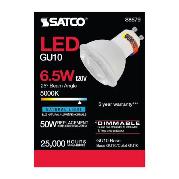 6.5 Watt - LED MR16 - 5000K - 25 deg. Beam Angle - GU10 base - 120 Volt - Image 3
