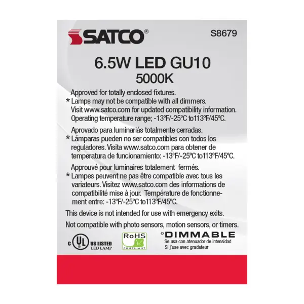 6.5 Watt - LED MR16 - 5000K - 25 deg. Beam Angle - GU10 base - 120 Volt - Image 5