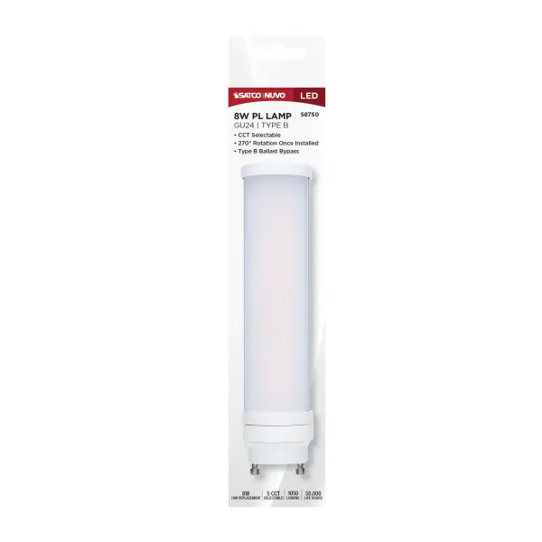 8 Watt LED PL - GU24 Base - 27K/30K/35K/40K/50K CCT Selectable - Type B Ballast Bypass - 120-277 Volt - Image 5