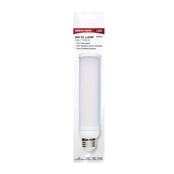 8 Watt LED PL - E26 Base - 27K/30K/35K/40K/50K CCT Selectable - Type B Ballast Bypass - 120-277 Volt - Image 5