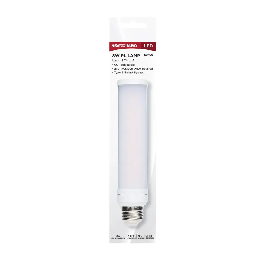 8 Watt LED PL - E26 Base - 27K/30K/35K/40K/50K CCT Selectable - Type B Ballast Bypass - 120-277 Volt - Image 5