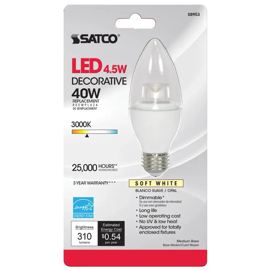 4.5 Watt - B11 LED - 3000K - Medium base - 120 Volt - Image 2