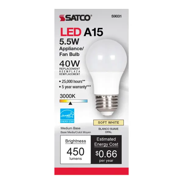 5.5 Watt - A15 LED - Frosted - 3000K - Medium base - 230 deg. Beam Angle - 120 Volt - Image 2