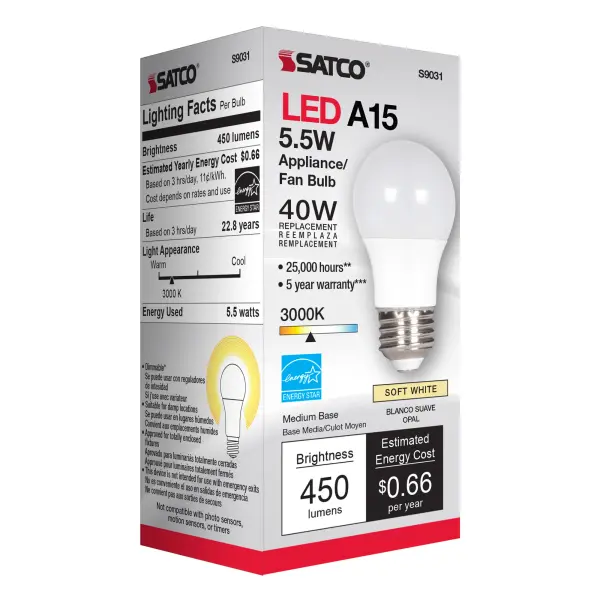 5.5 Watt - A15 LED - Frosted - 3000K - Medium base - 230 deg. Beam Angle - 120 Volt - Image 7