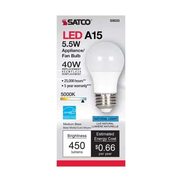 5.5 Watt - A15 LED - Frosted - 5000K - Medium base - 230 deg. Beam Angle - 120 Volt - Image 2