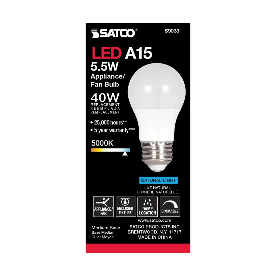5.5 Watt - A15 LED - Frosted - 5000K - Medium base - 230 deg. Beam Angle - 120 Volt - Image 3
