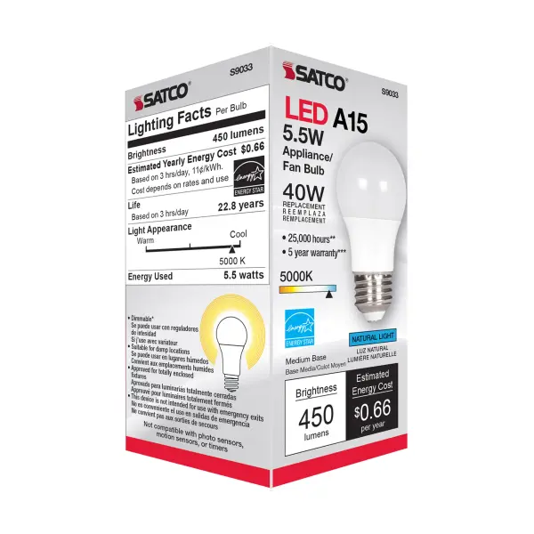 5.5 Watt - A15 LED - Frosted - 5000K - Medium base - 230 deg. Beam Angle - 120 Volt - Image 7