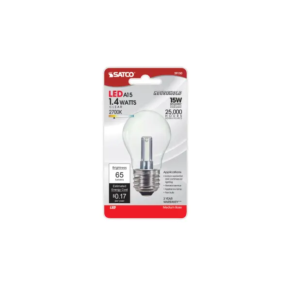 1.4 Watt LED - A15 - Clear - 2700K - Medium base - 120 Volt - Carded - Image 3
