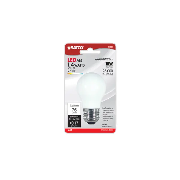 1.4 Watt LED - A15 - White - 2700K - Medium base - 120 Volt - Carded - Image 3