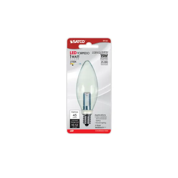 1 Watt LED - BA9 1/2 - Clear - 2700K - Candelabra base - 120 Volt - Carded - Image 3