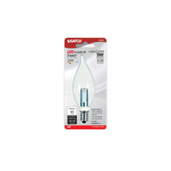 1 Watt LED - CA8 - Clear - 2700K - Candelabra base - 120 Volt - Carded - Image 4
