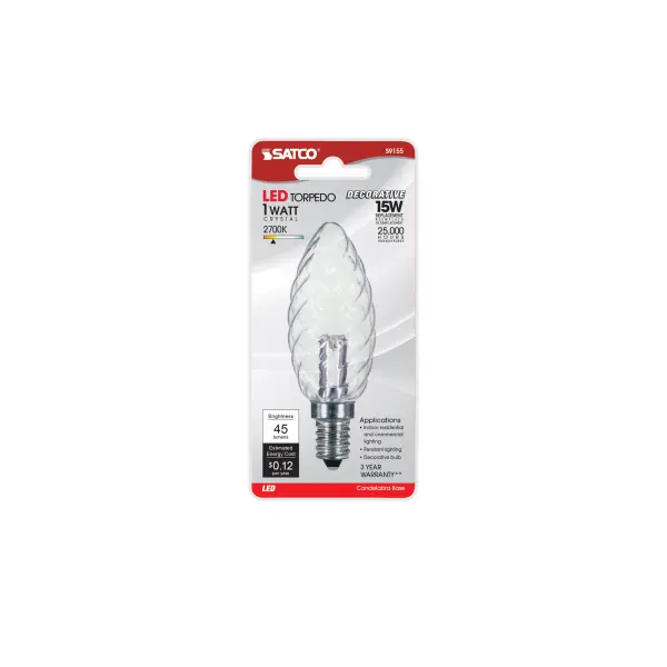 1 Watt LED - BA9 1/2 - Clear - 2700K - Candelabra base - 120 Volt - Carded - Image 3