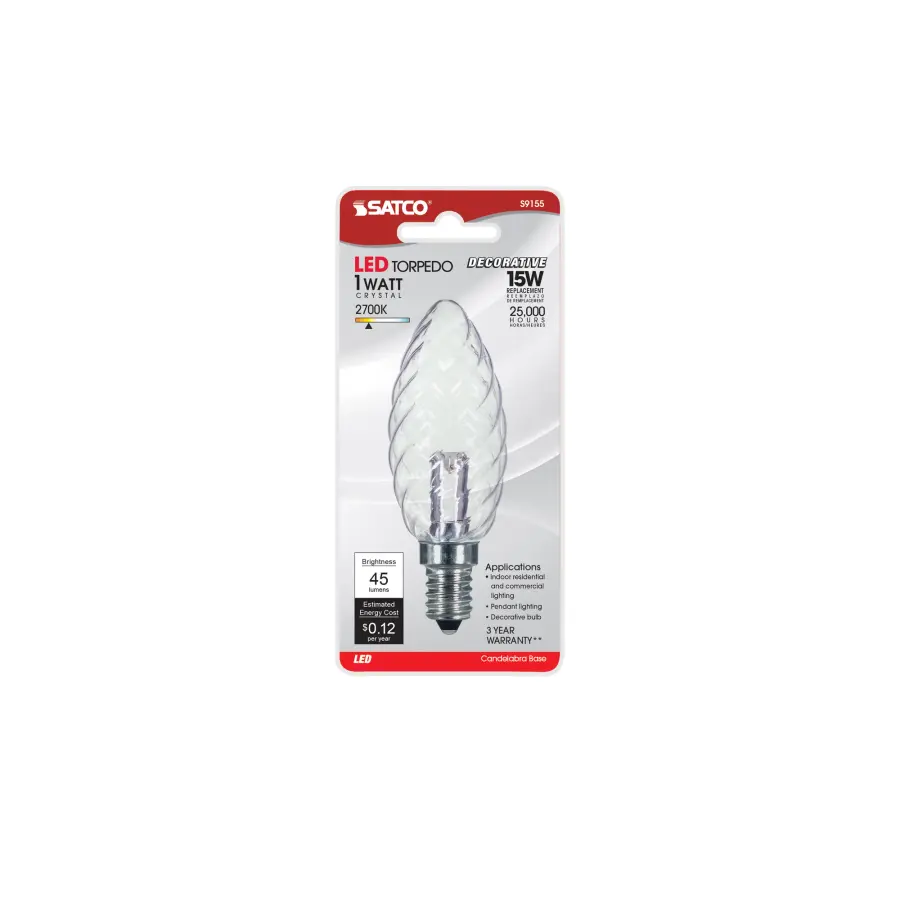 1 Watt LED - BA9 1/2 - Clear - 2700K - Candelabra base - 120 Volt - Carded - Image 3