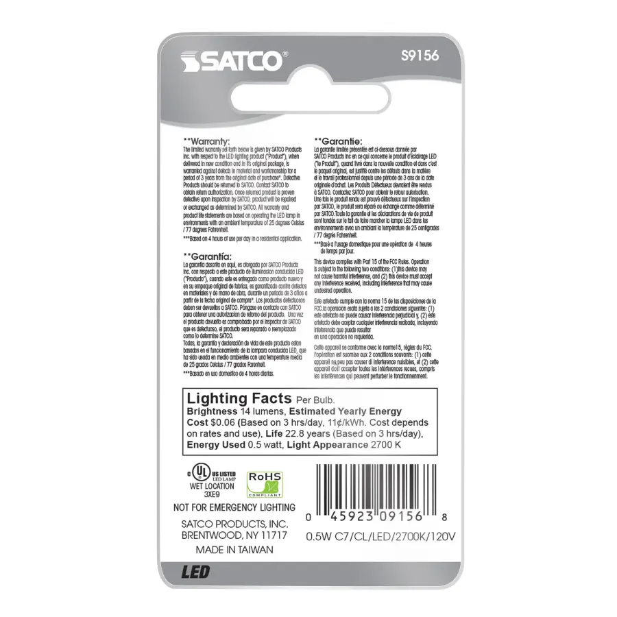 0.5 Watt LED - C7 - Clear - 2700K - Candelabra base - 120 Volt - Carded - Image 4