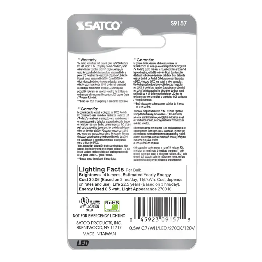 0.5 Watt LED - C7 - White - 2700K - Candelabra base - 120 Volt - Carded - Image 3