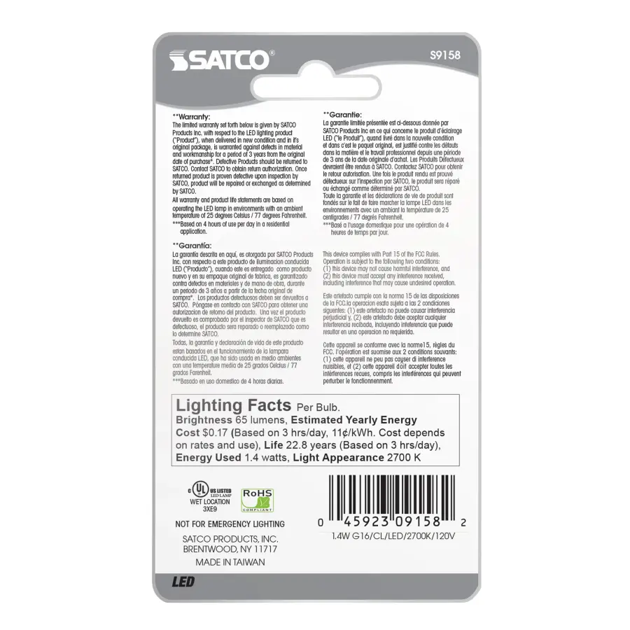 1.4 Watt LED - G16 1/2 - Clear - 2700K - Medium base - 120 Volt - Carded - Image 4