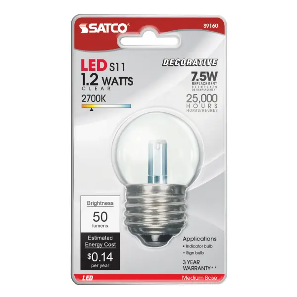 1.2 Watt LED - S11 - Clear - 2700K - Medium base - 120 Volt - Carded - Image 3