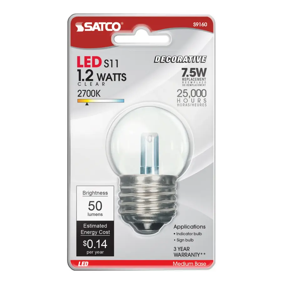 1.2 Watt LED - S11 - Clear - 2700K - Medium base - 120 Volt - Carded - Image 3