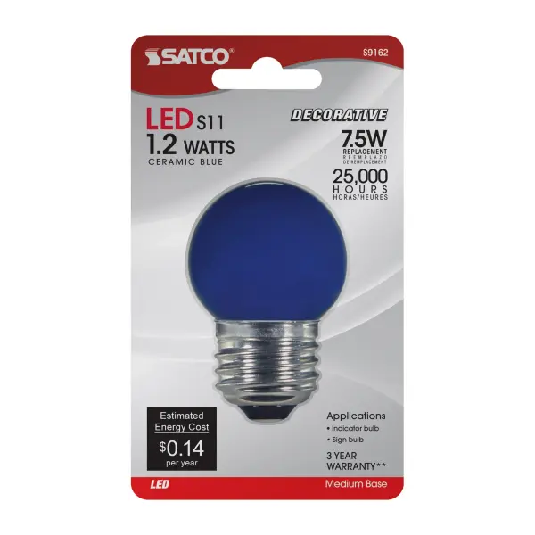 1.2 Watt LED - S11 - Ceramic Blue - Medium base - 120 Volt - Carded - Image 4
