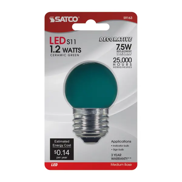 1.2 Watt LED - S11 - Ceramic Green - Medium base - 120 Volt - Carded - Image 4