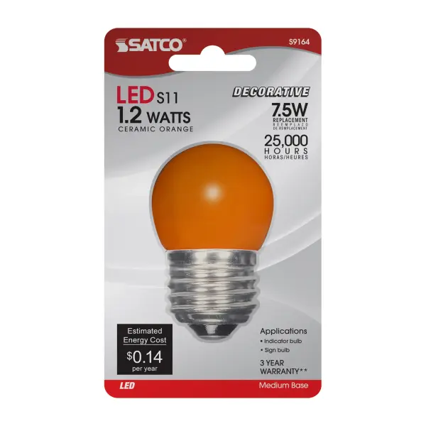 1.2 Watt LED - S11 - Ceramic Orange - Medium base - 120 Volt - Carded - Image 3