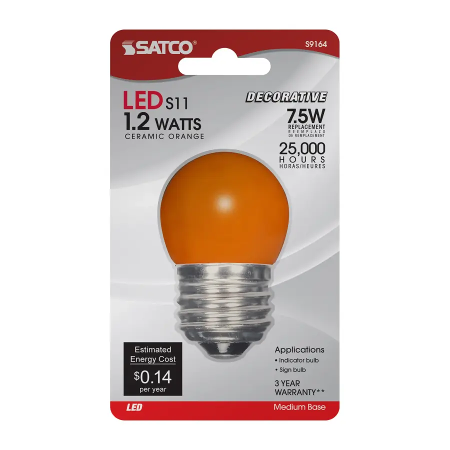 1.2 Watt LED - S11 - Ceramic Orange - Medium base - 120 Volt - Carded - Image 3