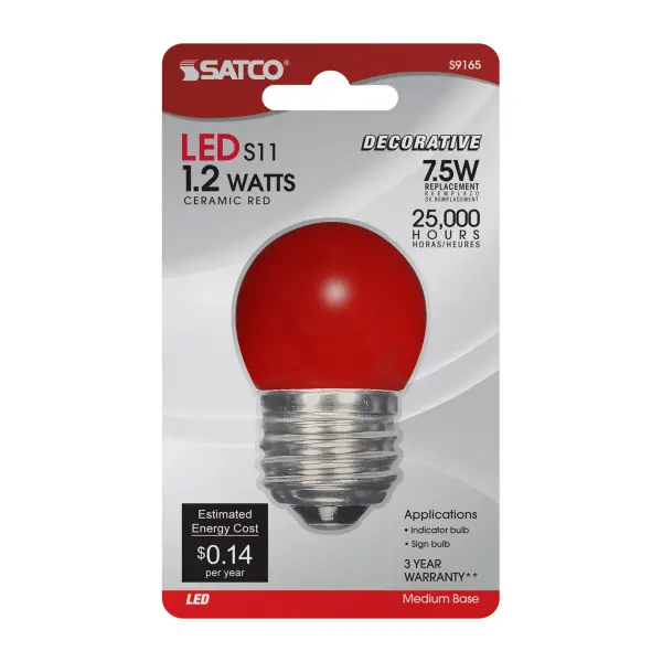 1.2 Watt LED - S11 - Ceramic Red - Medium base - 120 Volt - Carded - Image 3