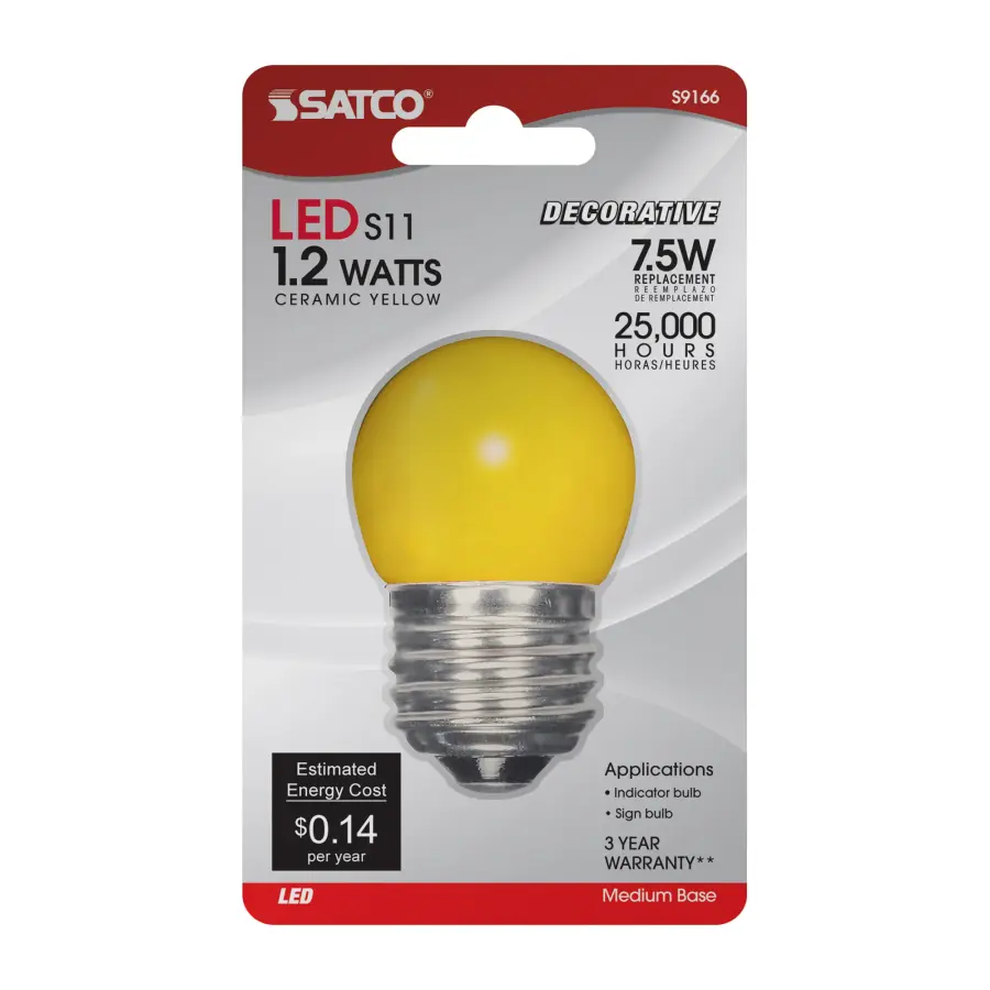 1.2 Watt LED - S11 - Ceramic Yellow - Medium base - 120 Volt - Carded - Image 4