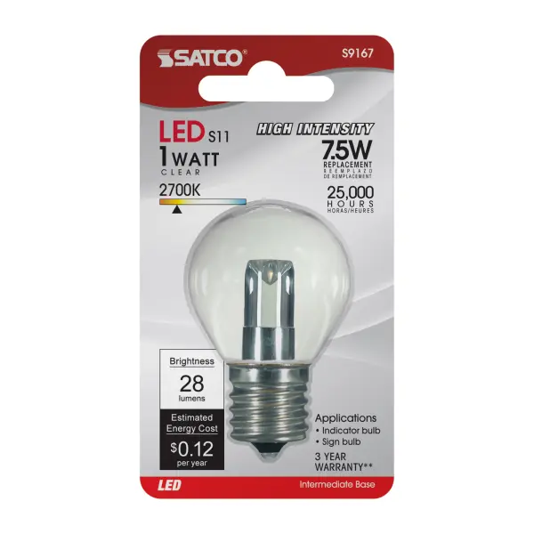 1 Watt LED - S11 - Clear - 2700K - Intermediate base - 120 Volt - Carded - Image 4