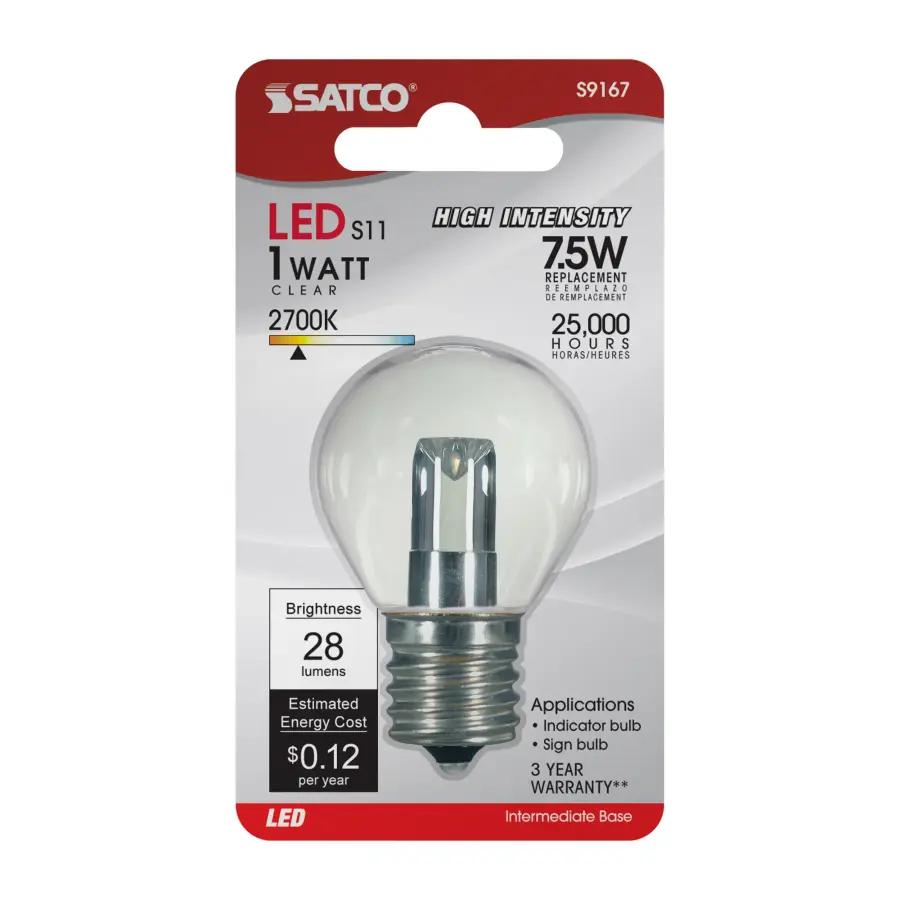 1 Watt LED - S11 - Clear - 2700K - Intermediate base - 120 Volt - Carded - Image 4