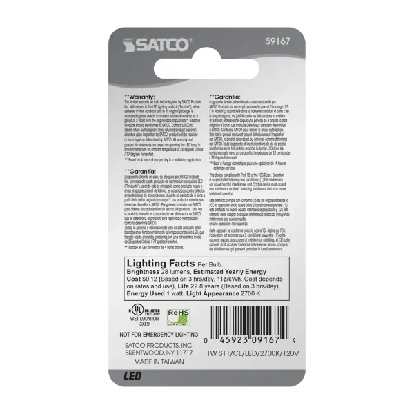 1 Watt LED - S11 - Clear - 2700K - Intermediate base - 120 Volt - Carded - Image 5