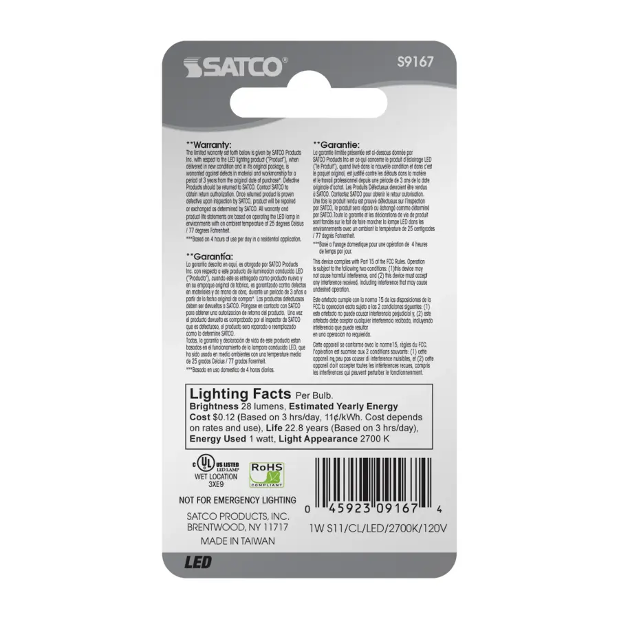 1 Watt LED - S11 - Clear - 2700K - Intermediate base - 120 Volt - Carded - Image 5