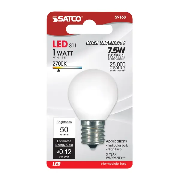 1 Watt LED - S11 - White - 2700K - Intermediate base - 120 Volt - Carded - Image 3