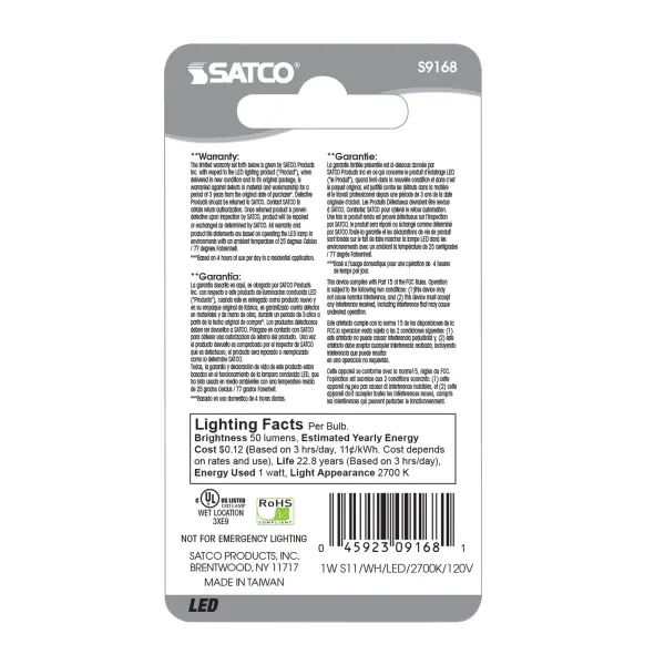 1 Watt LED - S11 - White - 2700K - Intermediate base - 120 Volt - Carded - Image 4