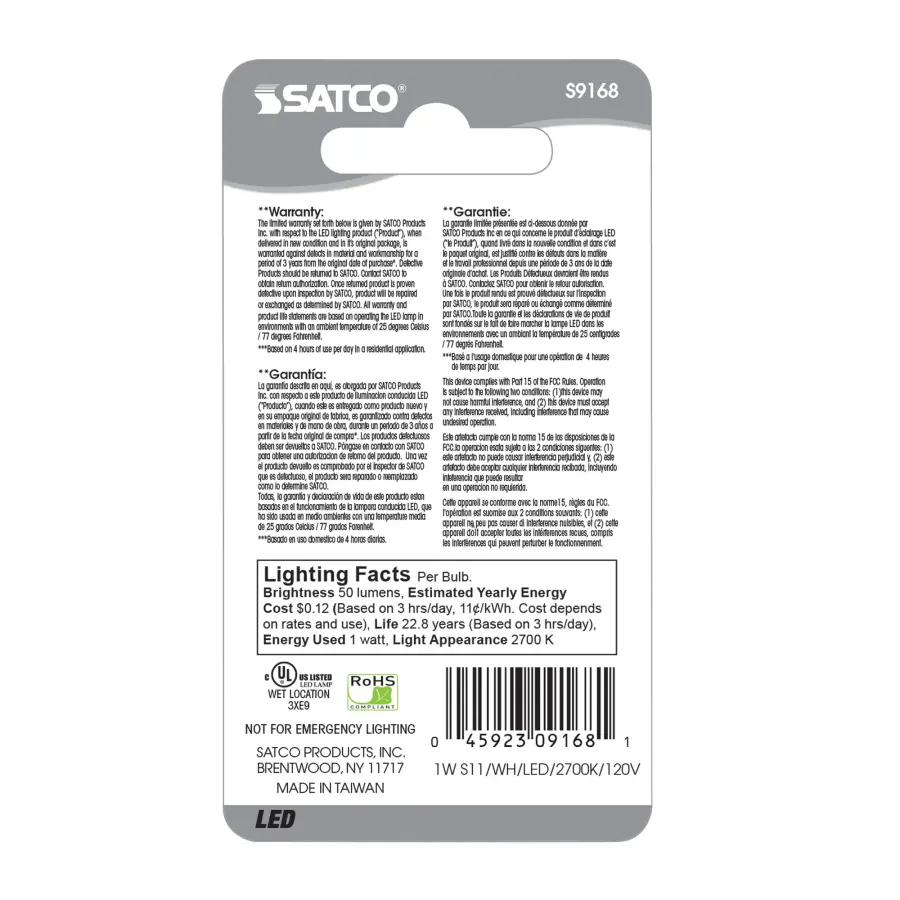 1 Watt LED - S11 - White - 2700K - Intermediate base - 120 Volt - Carded - Image 4
