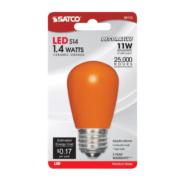 1.4 Watt LED - S14 - Ceramic Orange - Medium base - 120 Volt - Carded - Image 2