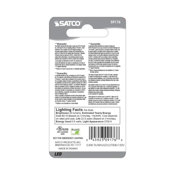 0.8 Watt LED - T6 - Frost - 2700K - Candelabra base - 120 Volt - Carded - Image 5