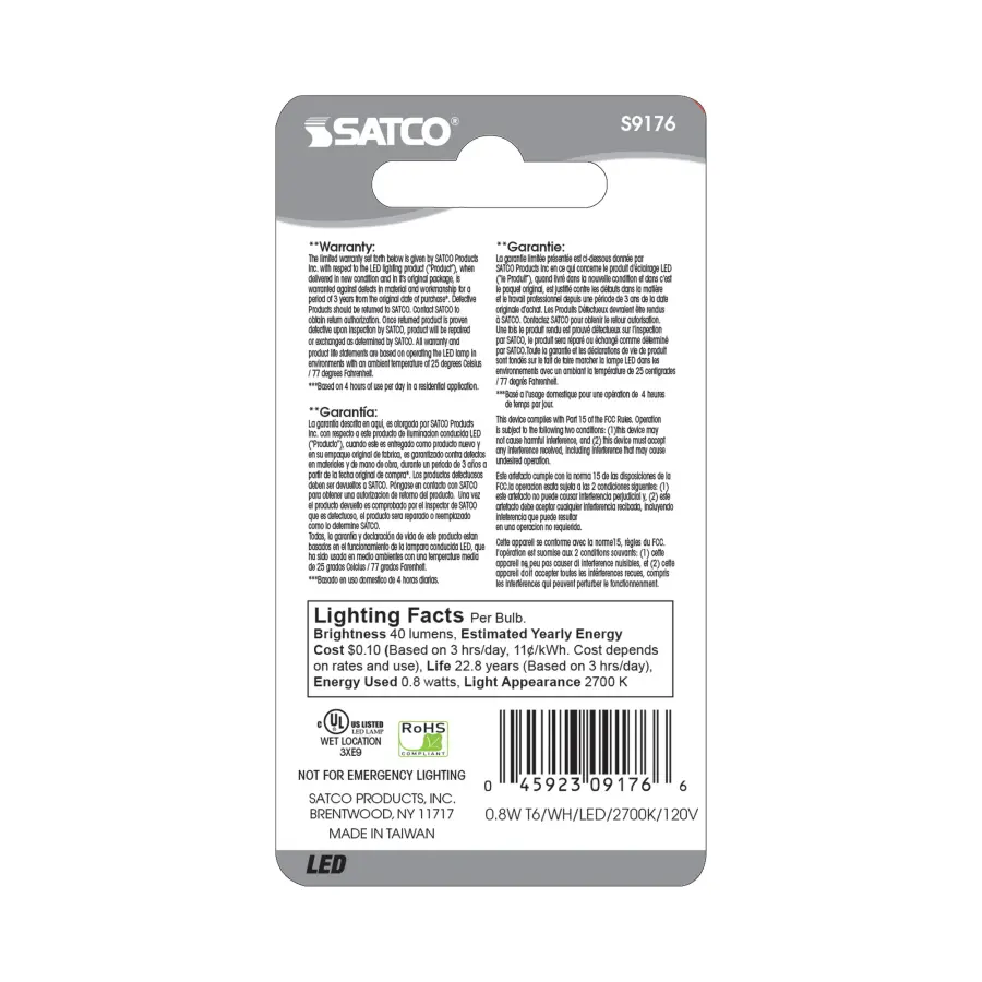 0.8 Watt LED - T6 - Frost - 2700K - Candelabra base - 120 Volt - Carded - Image 5