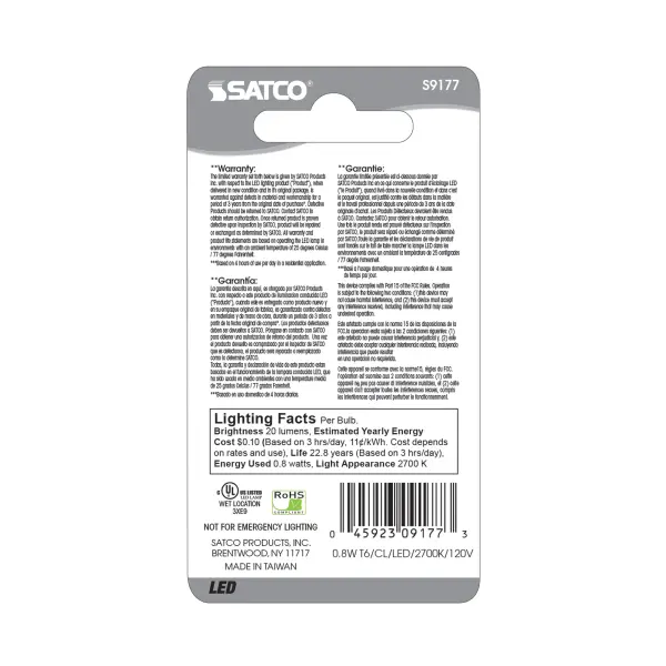 0.8 Watt LED - T6 - Clear - 2700K - Candelabra base - 120 Volt - Carded - Image 4
